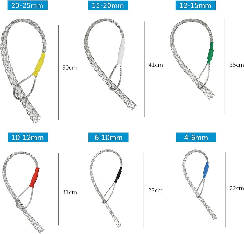 VGongTech Cable Pulling Grip Sock Kit Galvanizing Steel Antislip Pipe Cable Wire Pulling Grips Lassos Set Flexible Eye Mesh Rope White - Image 2